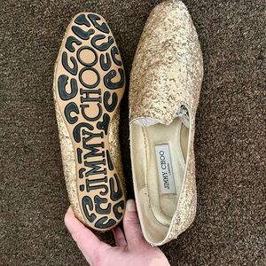 Jimmy Choo Gold Glitter Flats